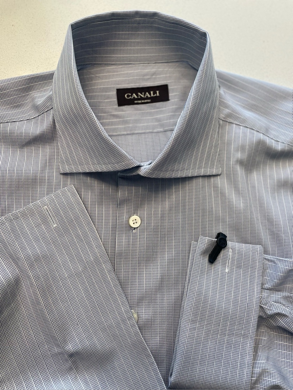 Canali - all cotton stripe dress shirt w/ french cuffs Size 44 (17.5”neck)